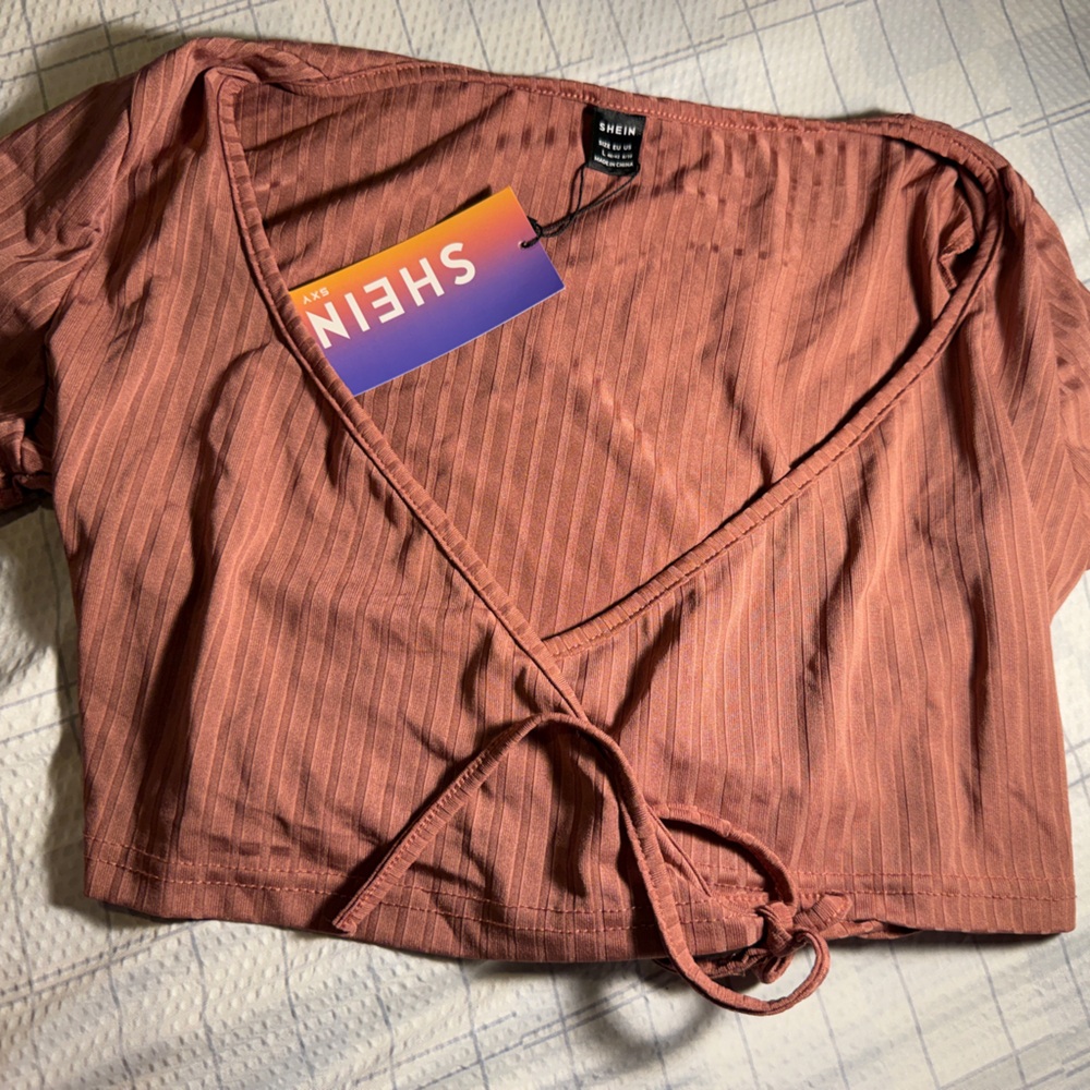 SHEIN Terracotta Wrap Blouse